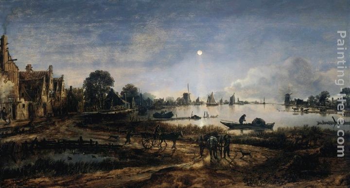 Aert van der Neer River View by Moonlight